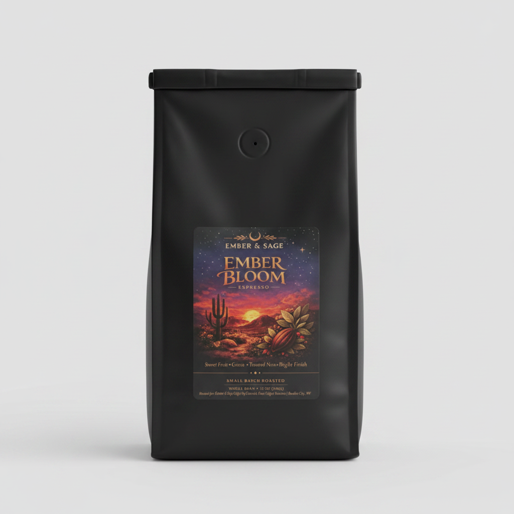 Ember Bloom Espresso coffee bag by Ember & Sage, front-facing